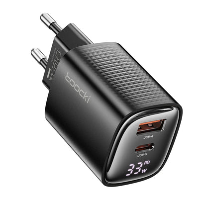 33W GaN Digital Display Fast Charger - USB-C & USB-A Dual Port Power Adapter