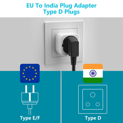 EU to India Plug Adapter - 2-Pin to 3-Pin Travel Power Converter