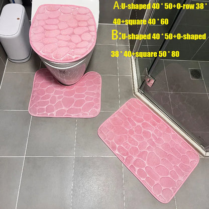 3-Piece Cobblestone Bath Mat Set - Non-Slip & Absorbent