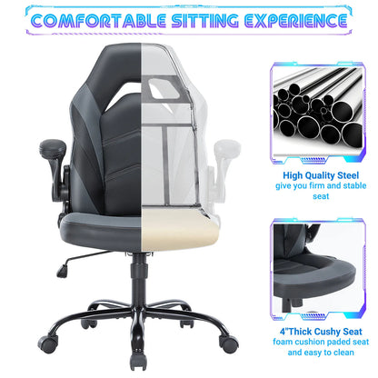 Ergonomic Racing Gaming Chair - Adjustable Height & Flip-Up Armrest Desk Chair