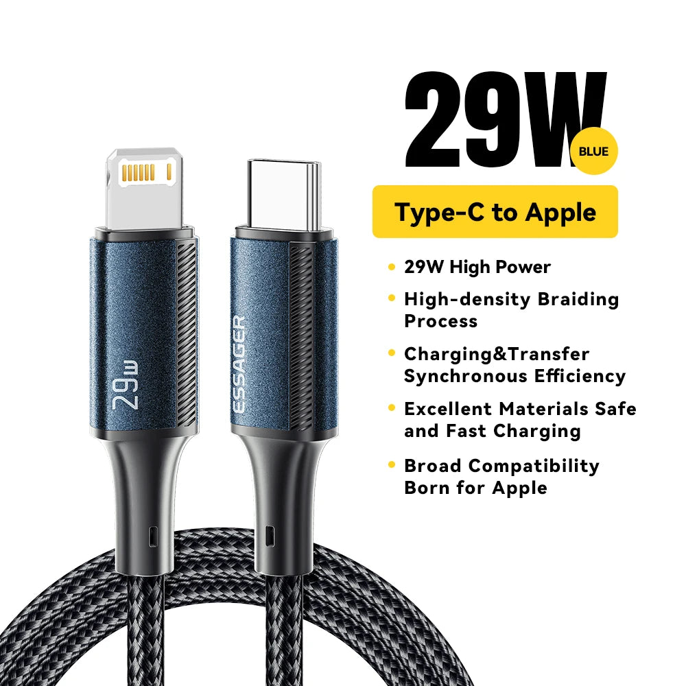 29W PD Fast Charging USB-C to Lightning Cable for iPhone & iPad