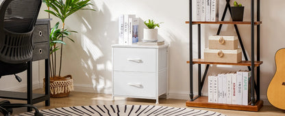 Modern 2-Drawer Nightstand with Sturdy Metal Frame & Wooden Top
