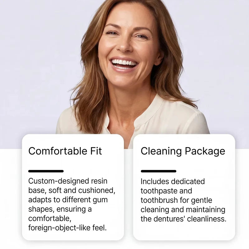 Comfort Silicone Dentures Set - Natural Fit Instant Smile Cosmetic Teeth - 13