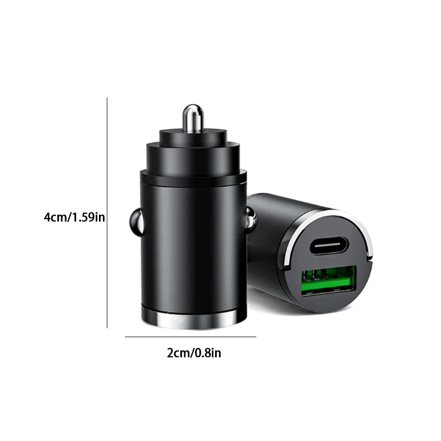 Hidden Mini Fast Car Charger - Dual USB & Type-C Adapter for All Phones - 15