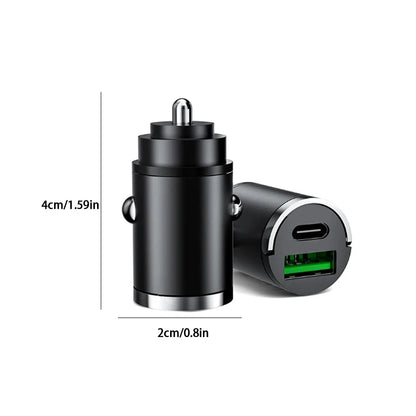 Hidden Mini Fast Car Charger - Dual USB & Type-C Adapter for All Phones