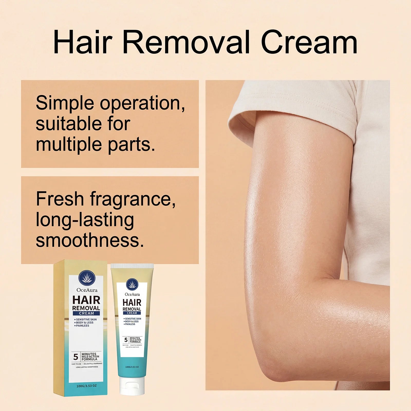 Painless Hair Removal Cream for Sensitive Skin - Fast Acting Depilatory Lotion - 8