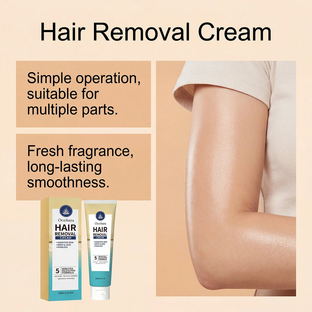 Painless Hair Removal Cream for Sensitive Skin - Fast Acting Depilatory Lotion
