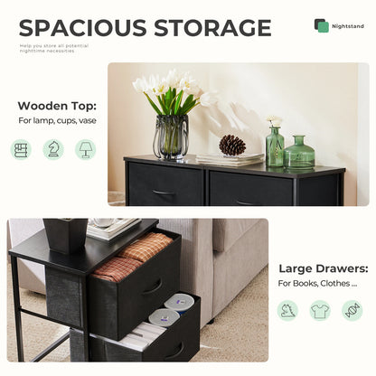 Modern 2-Drawer Nightstand with Sturdy Metal Frame & Wooden Top