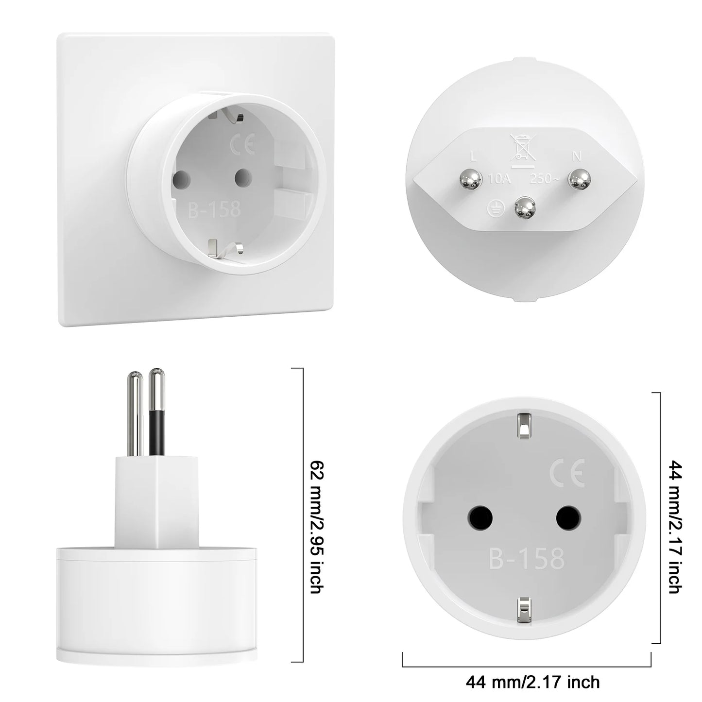 3-Pack EU to Switzerland Travel Power Adapter Plug 10A 250V Converter
