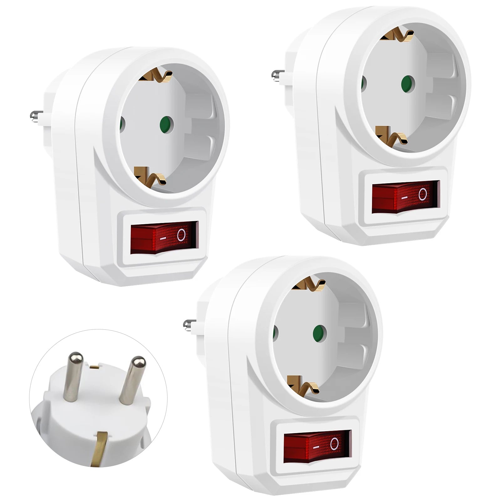 EU Socket Power Adapter with Switch - 16A German Standard Wall Plug - 7