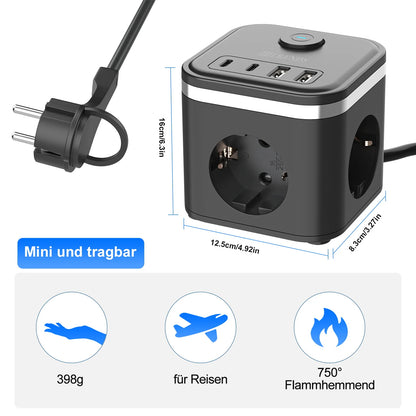 7-in-1 Power Strip with USB-C, Ultra-Thin Flat Plug & 2m Extension Cord