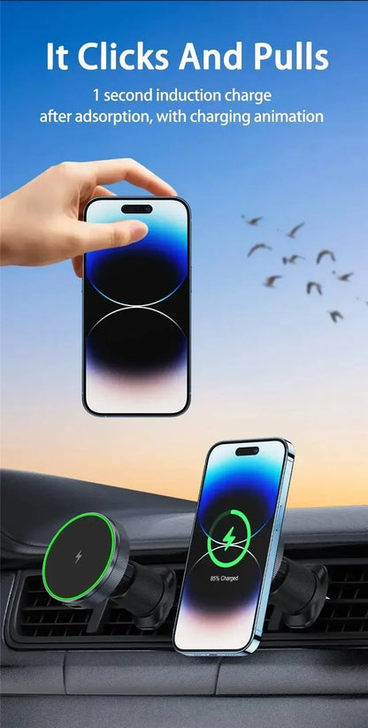 Magnetic Wireless Car Charger with Cooling Fan - 15W Fast Phone Mount