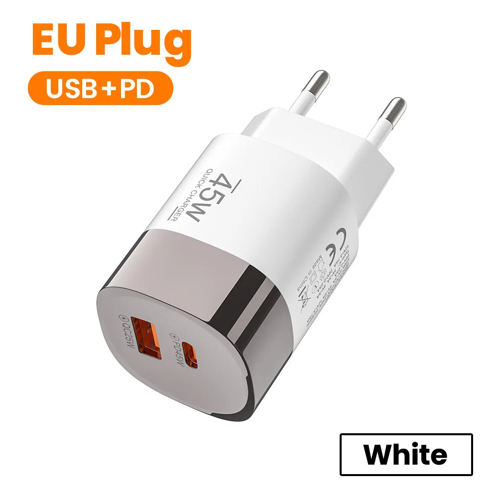 45W Dual Port USB-C & USB-A Fast Wall Charger for iPhone, Samsung, Huawei - 16