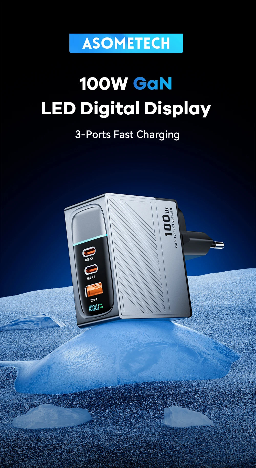 100W GaN USB-C Fast Charger - Multi-Port PD Quick Charging Adapter