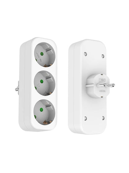 3-Way European Power Socket Adapter - 16A EU Plug Extension Converter