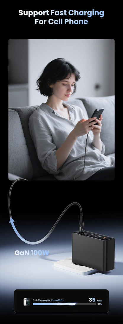 100W GaN 4-Port Fast USB-C Charger - PD 3.0 Laptop & Phone Power Adapter