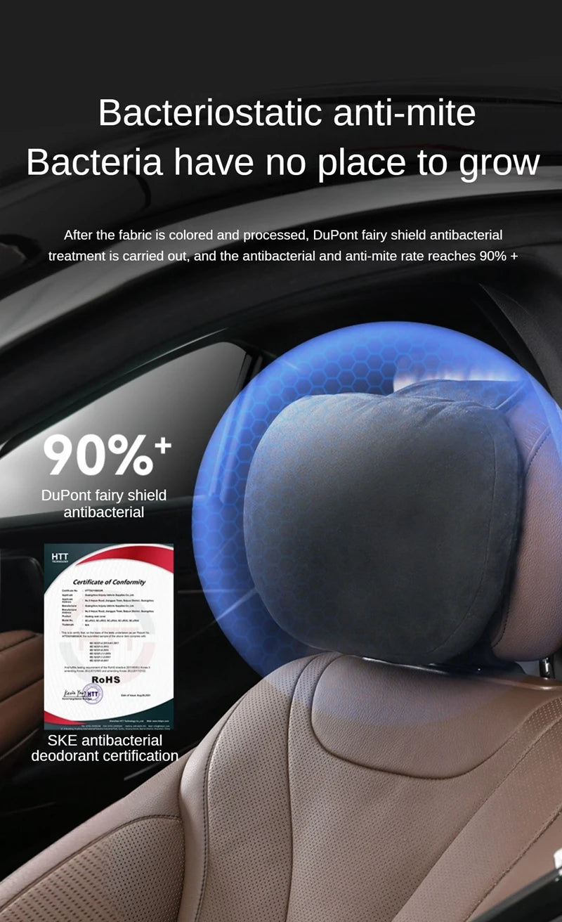 Memory Foam Car Neck Pillow - Suede Headrest Support Cushion