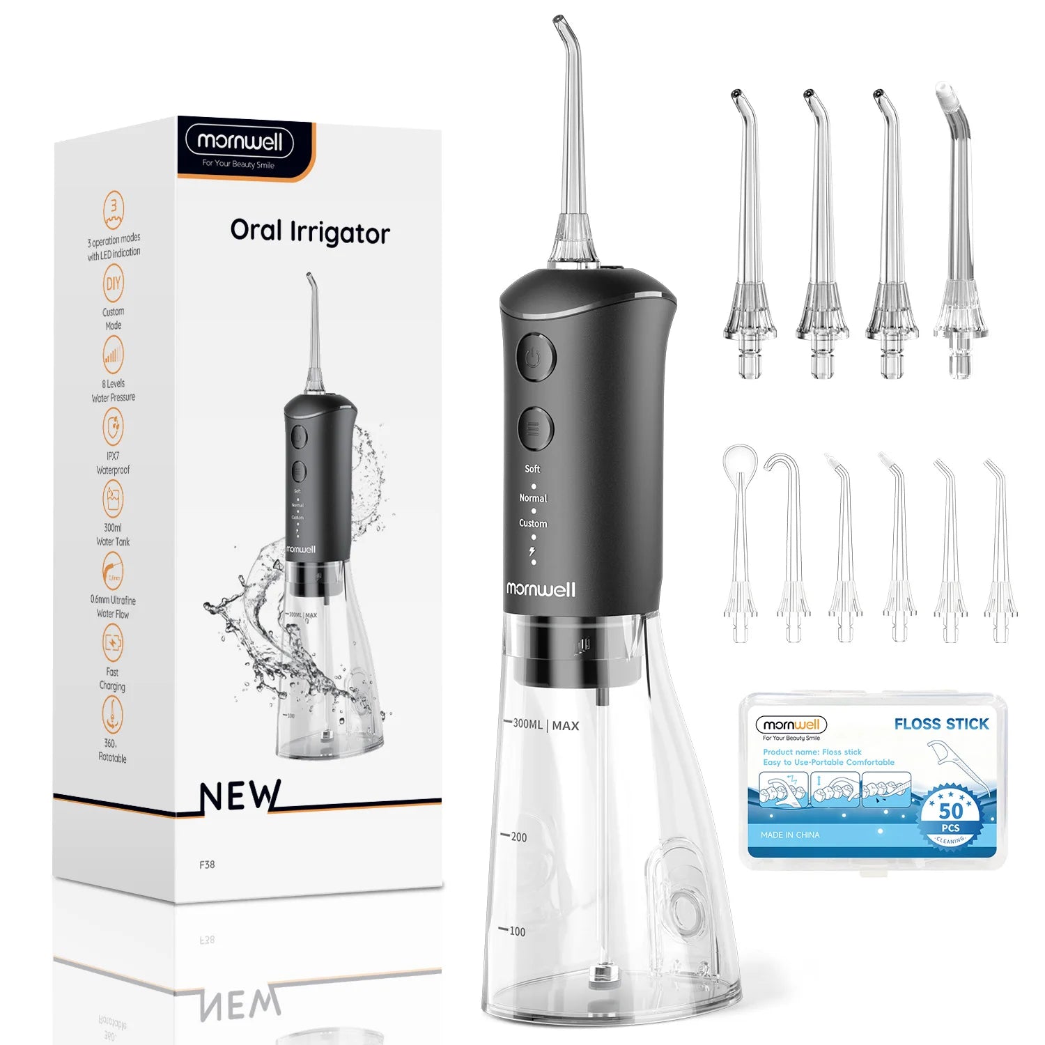 Portable Rechargeable Oral Irrigator - 300ml Water Flosser with 3 Cleaning Modes - 17