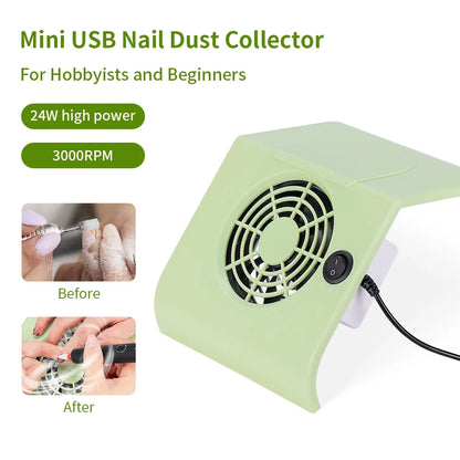 Portable USB Nail Dust Collector 24W Manicure Vacuum Extractor