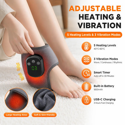 Electric Heated Ankle Massager with Vibration Therapy for Pain Relief