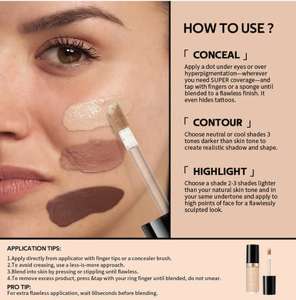 Full Coverage Waterproof Concealer - Matte Liquid Foundation