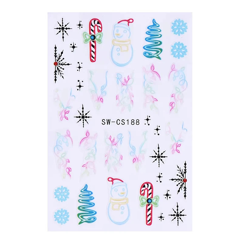 3D Christmas Nail Art Stickers - Festive Snowman & Snowflake Manicure Decals - 21