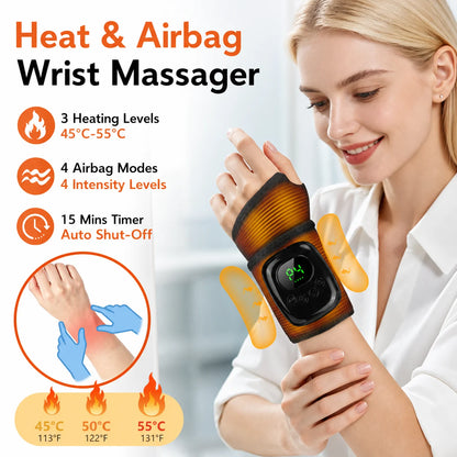 Cordless Air Compression Wrist Massager with Heat Therapy for Pain Relief
