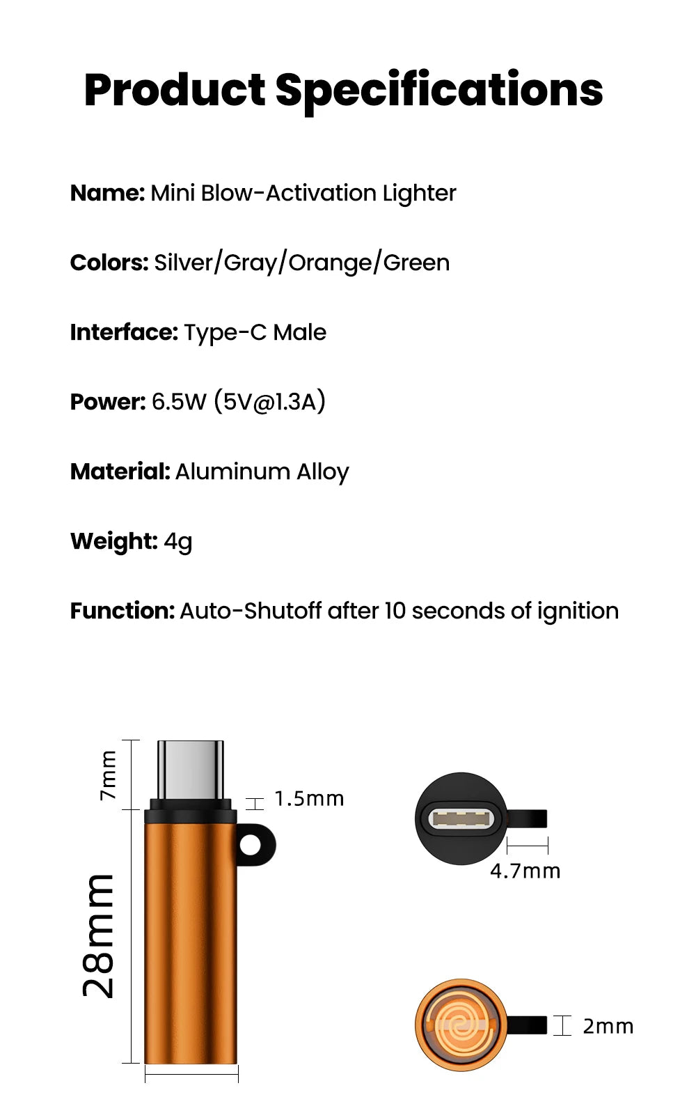 Portable USB-C Mobile Cigarette Lighter - Instant Blow-to-Ignite Tech