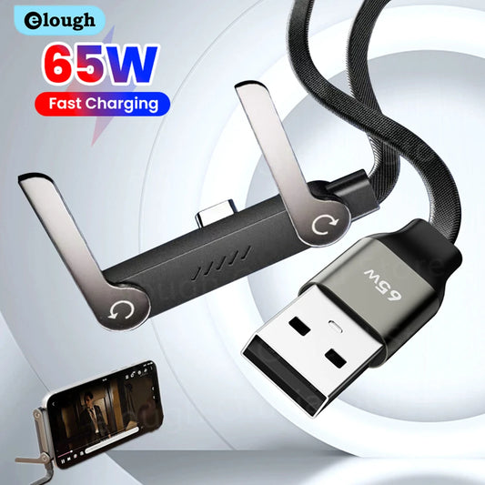 65W 2-in-1 Fast Charging Data Cable & Foldable Phone Desk Holder Stand