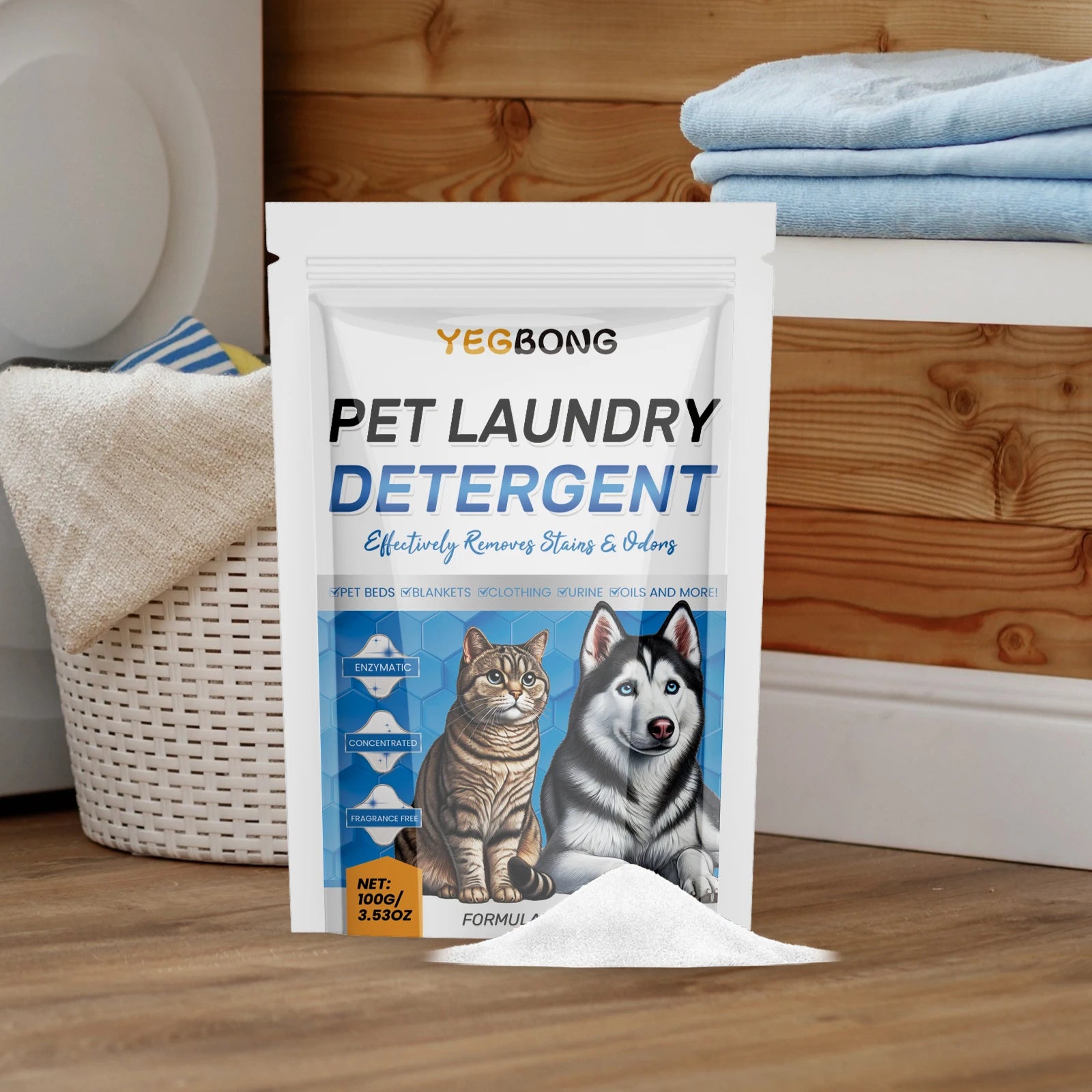 Pet Laundry Stain & Odor Remover Enzyme Detergent Powder for Bedding and Clothing - 7