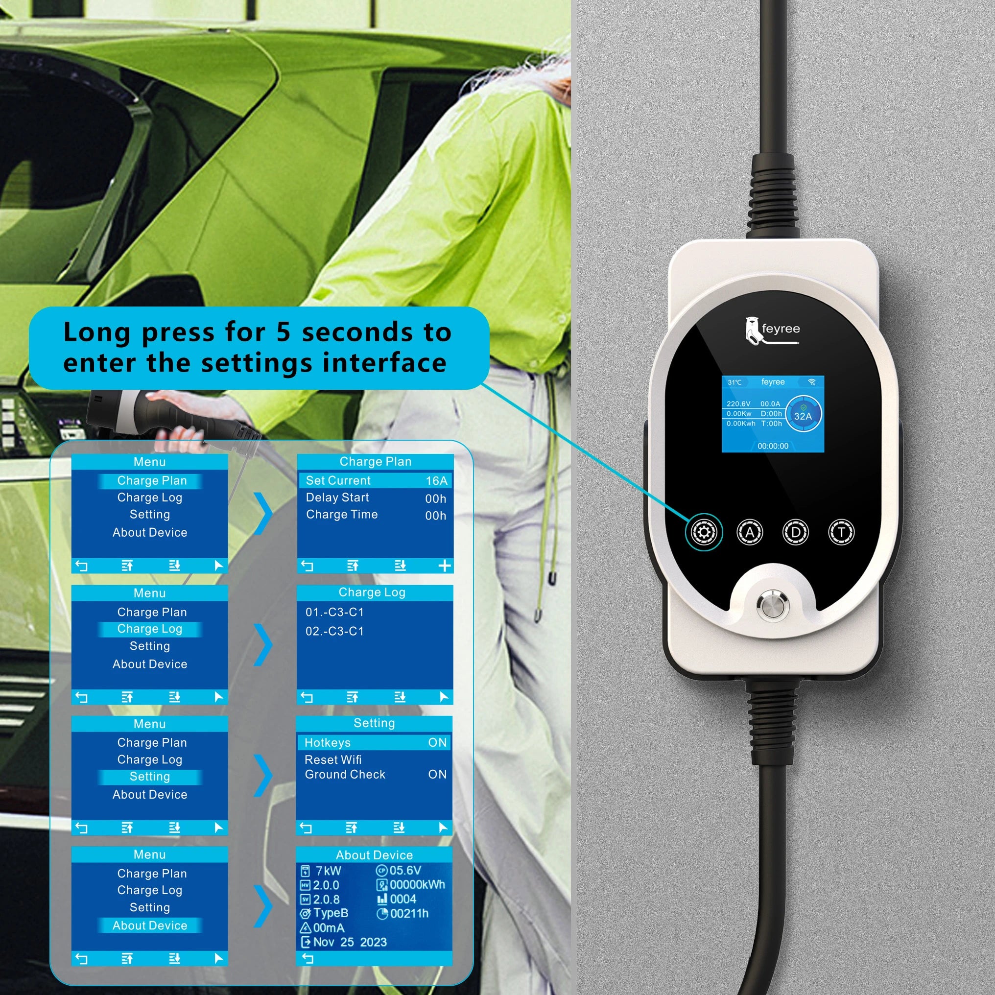 7KW Type 2 EV Wallbox Charger - Smart Wi-Fi App Control Fast Charging - 17