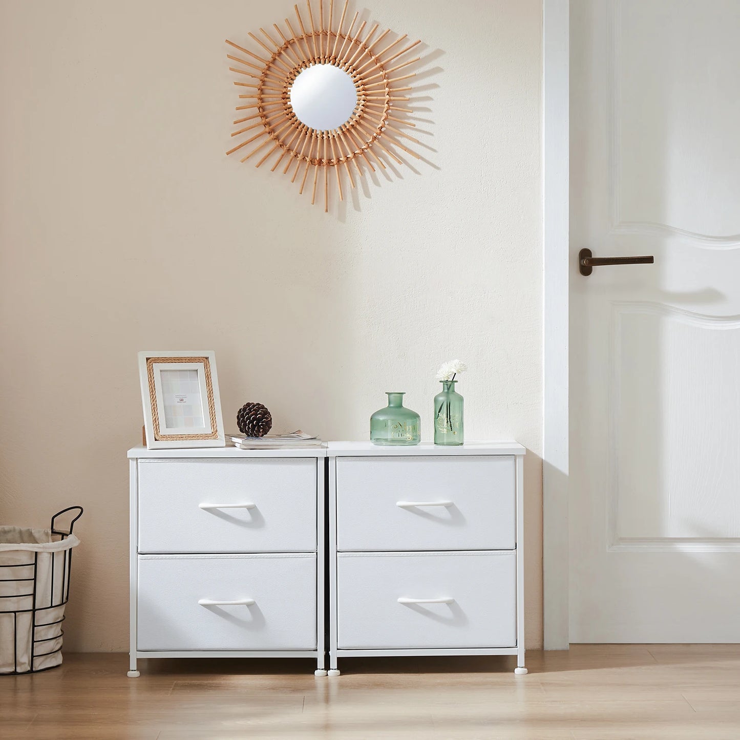 Modern 2-Drawer Nightstand with Sturdy Metal Frame & Wooden Top