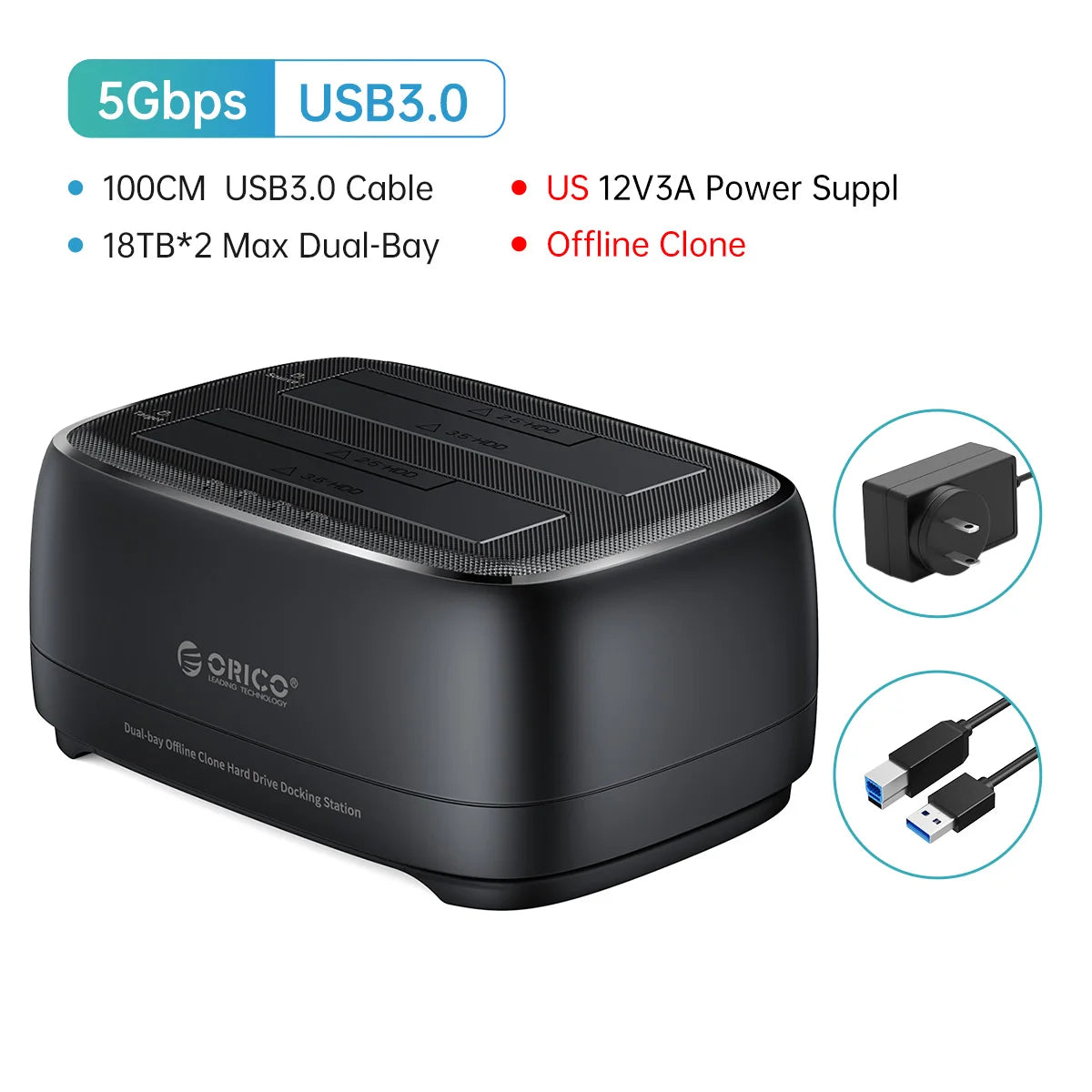 Dual-Bay HDD/SSD Docking Station with Offline Clone & USB 3.0/Type-C - 26