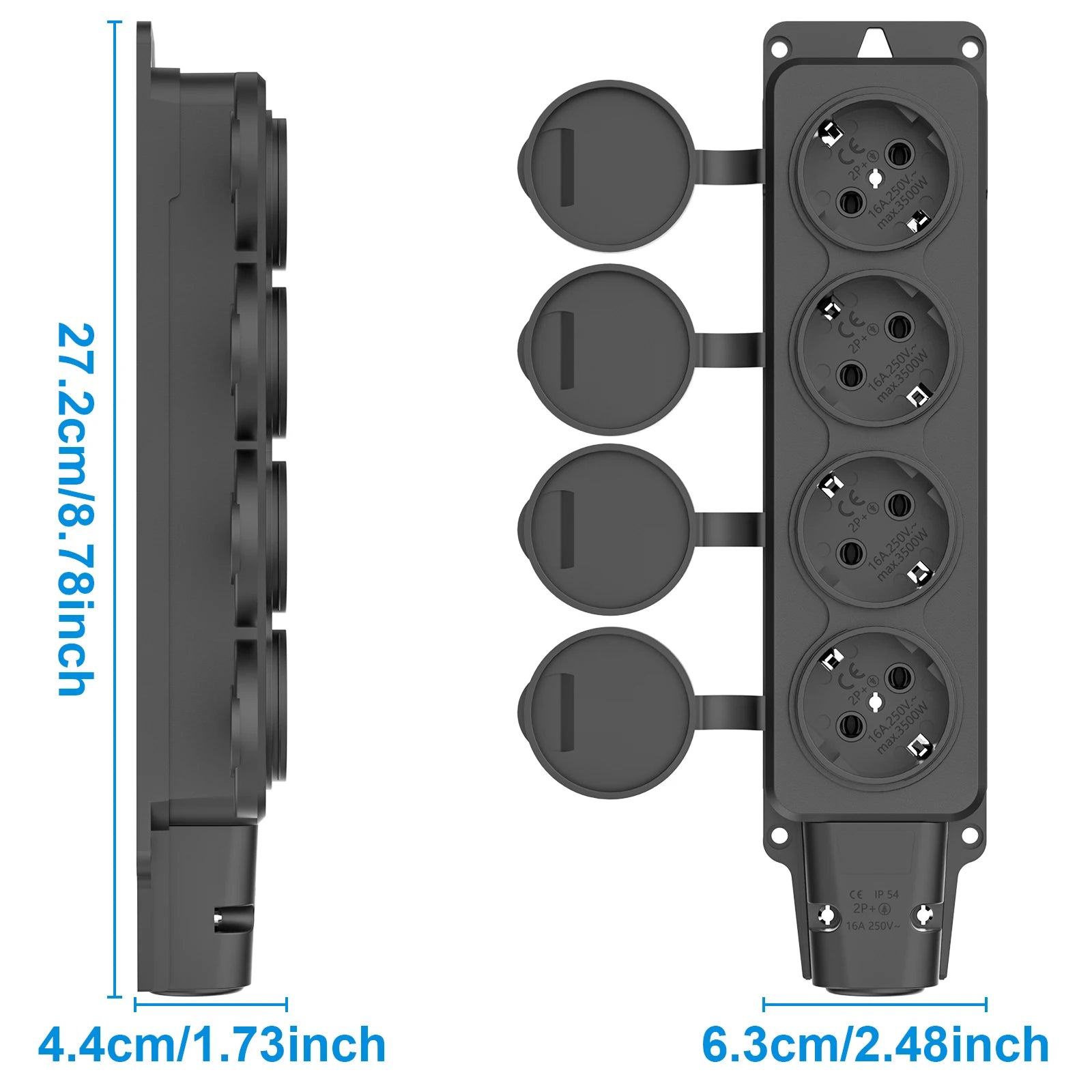 IP54 Waterproof German Standard Outdoor Power Socket - 16A 3500W Extension - 10