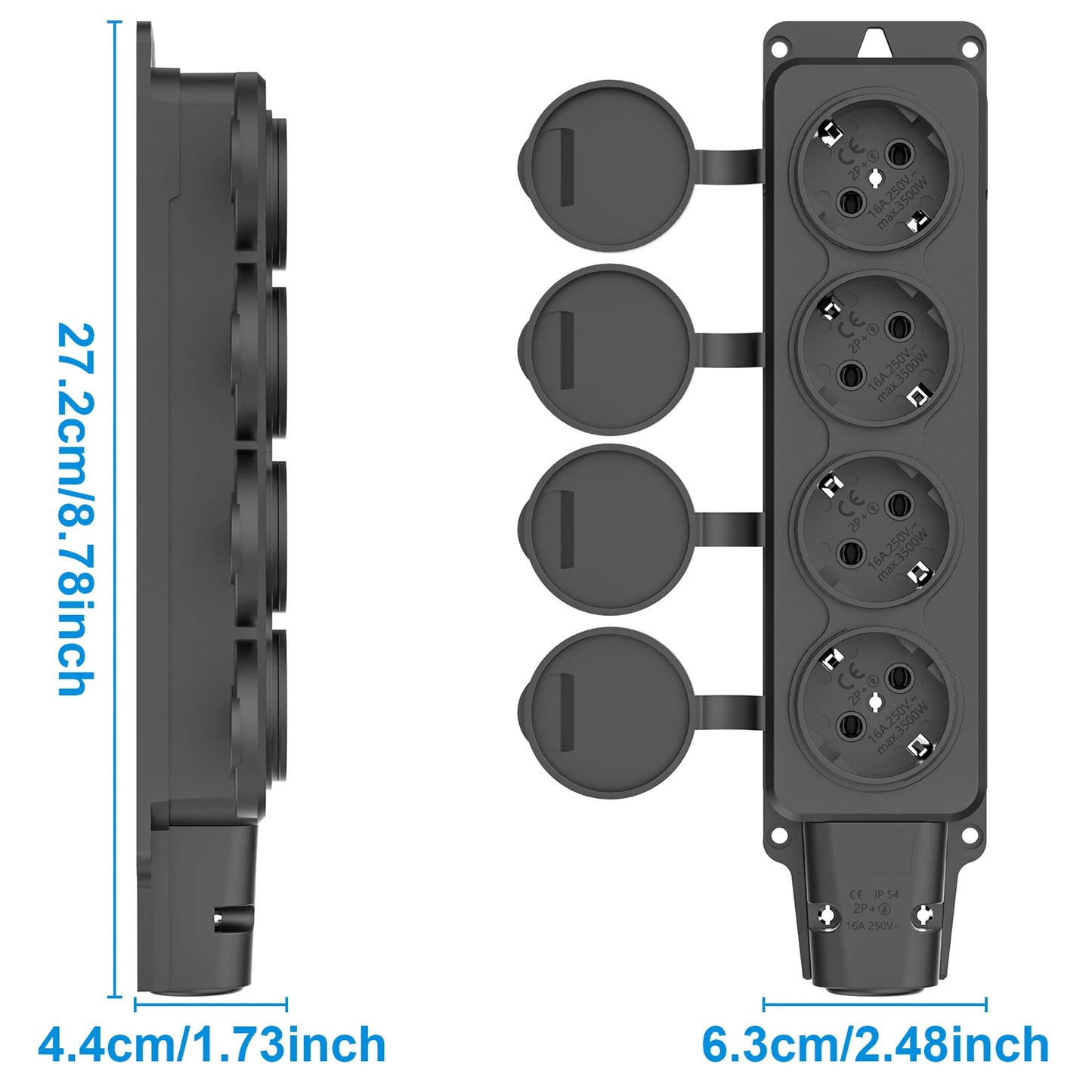 IP54 Waterproof German Standard Outdoor Power Socket - 16A 3500W Extension