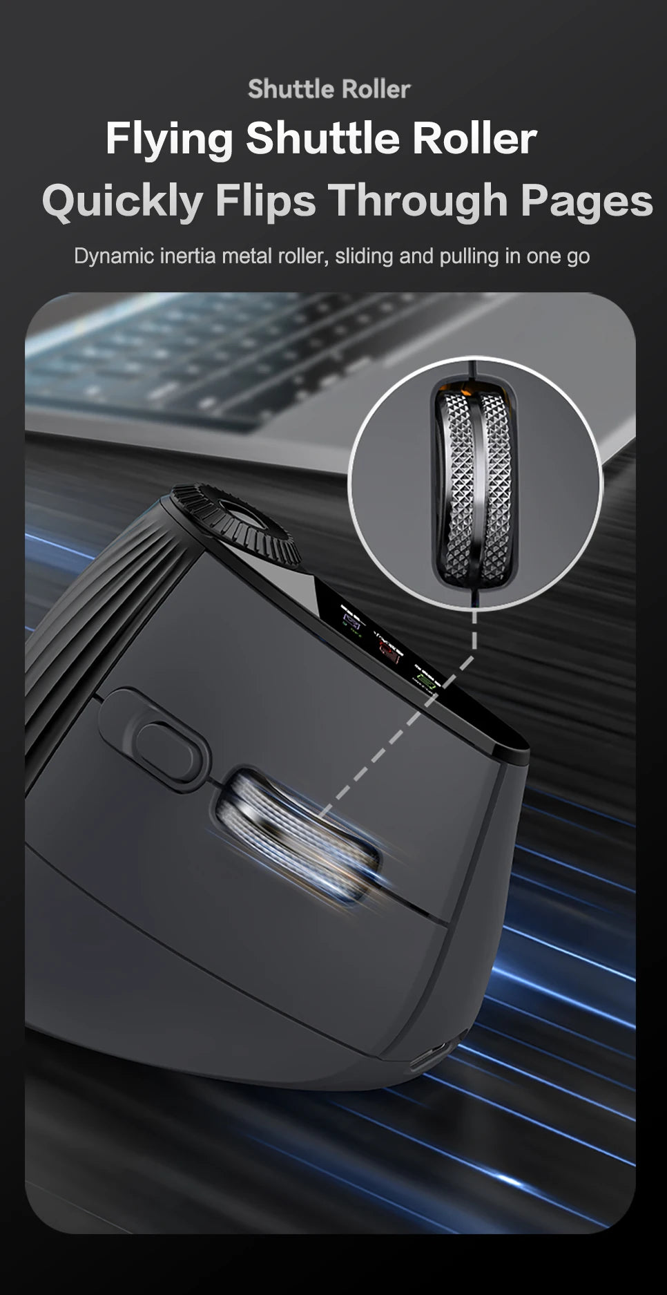 Ergonomic Wireless Vertical Mouse with RGB Backlight & Precision Knob
