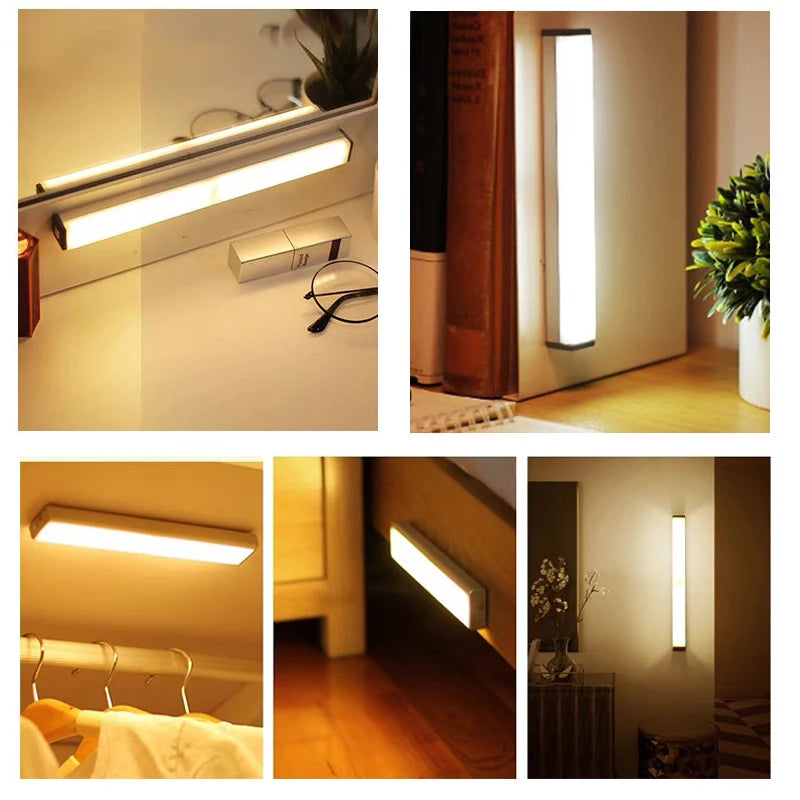 Dimmable LED Motion Sensor Cabinet Light - Wireless Rechargeable Under Closet Night Lamp - 13