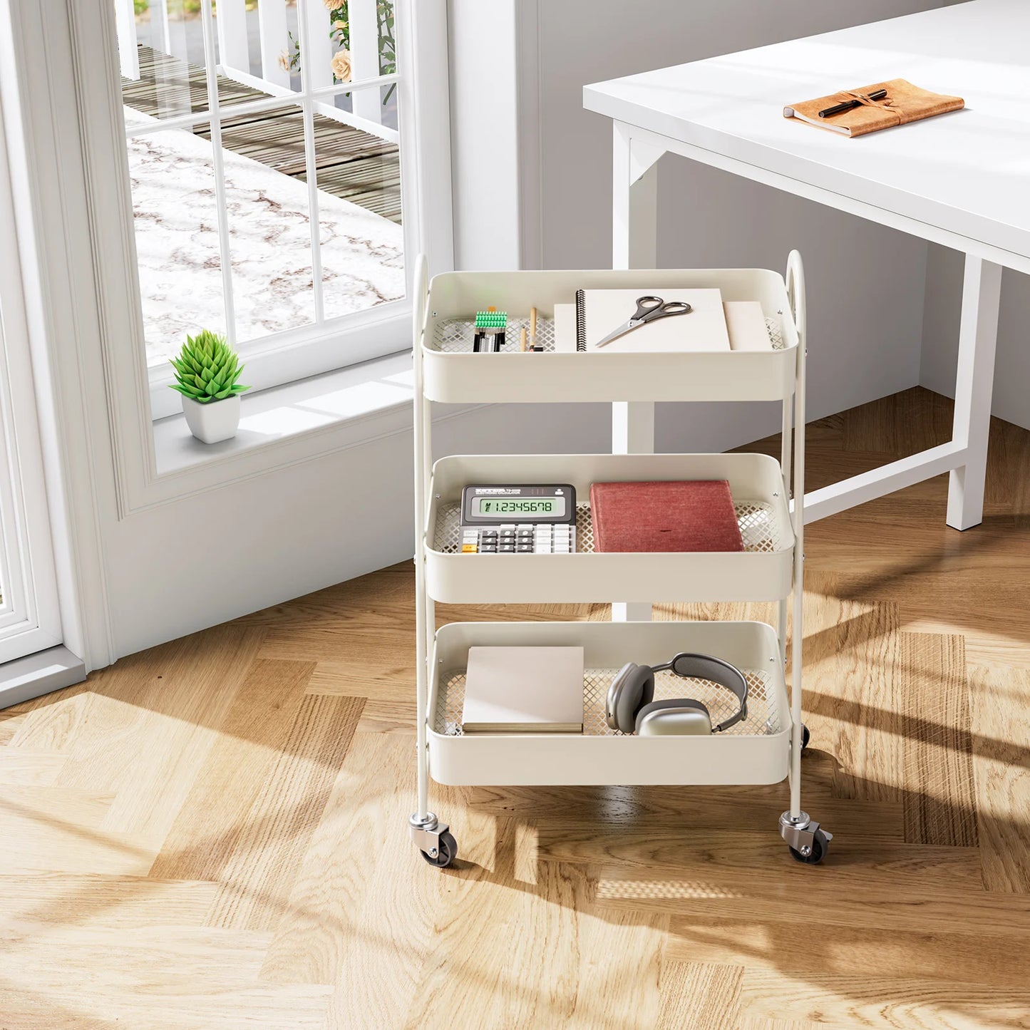 3-Tier Rolling Storage Utility Cart with Lockable Wheels for Home