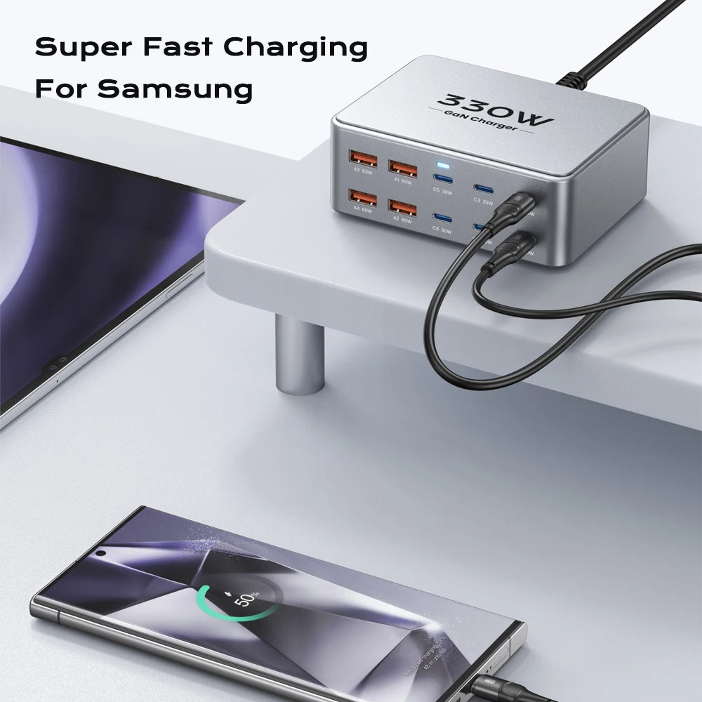 330W 10-Port GaN Fast Charging Station for Laptops, Phones & Tablets - 4