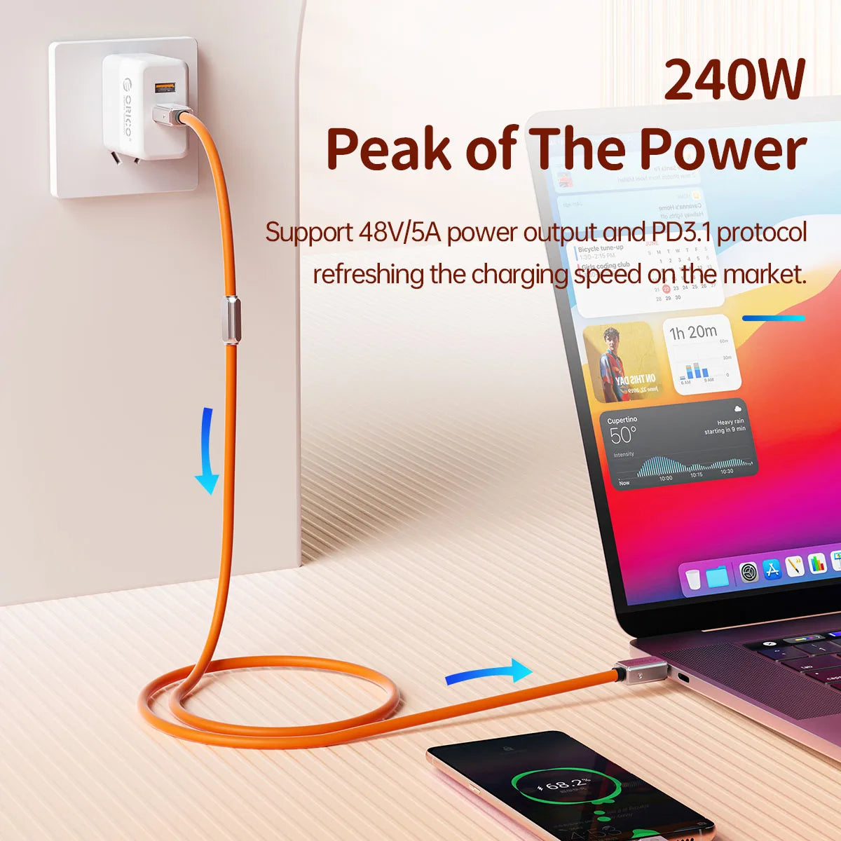 ORICO 240W USB4 Cable - 40Gbps Data, 8K Video & Fast PD Charging