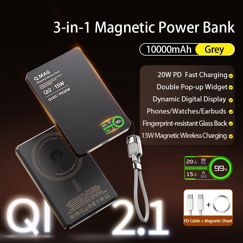 Magnetic 3-in-1 Wireless Power Bank 10000mAh Fast Charging for iPhone - 27