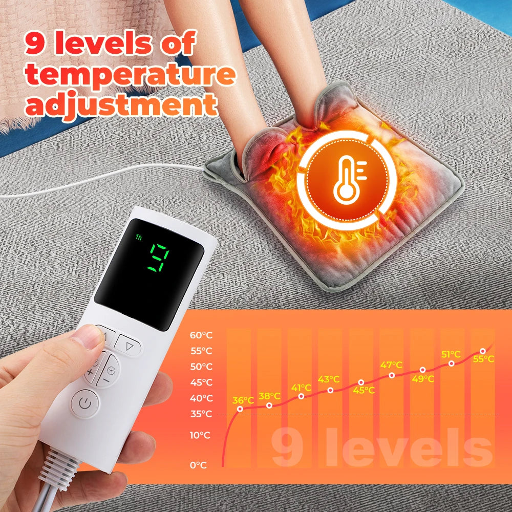 Electric Heated Foot Warmer - Adjustable Temperature & Timer Desk Heating Pad - 9