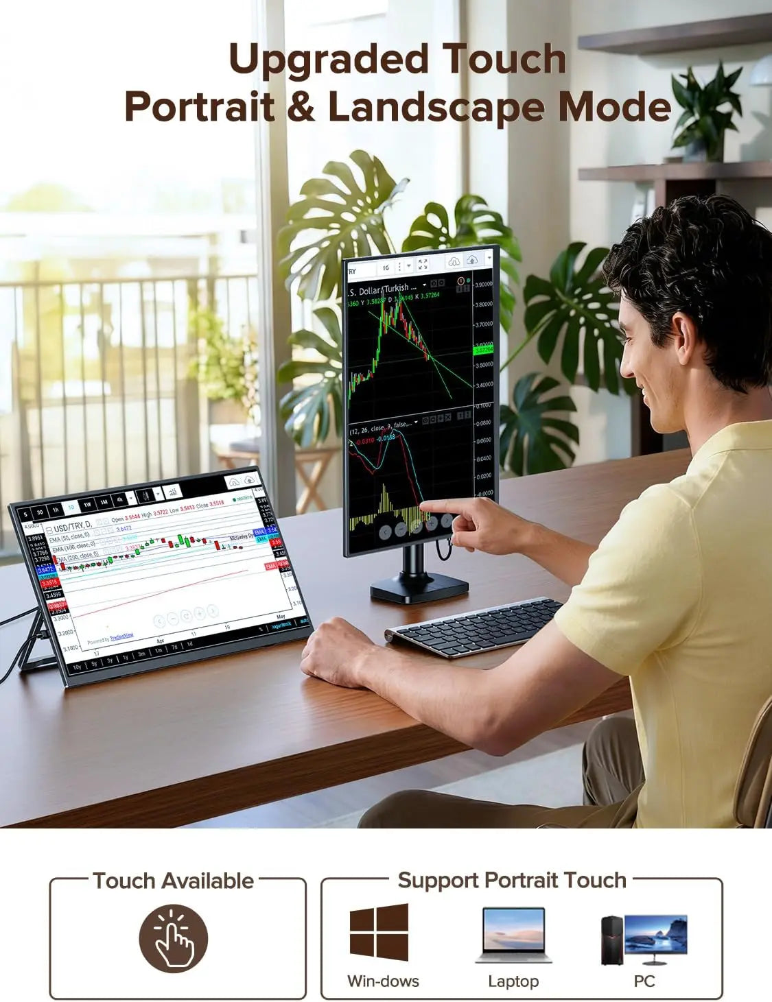 16" FHD Portable Touch Monitor IPS 1200P Display with Kickstand & VESA