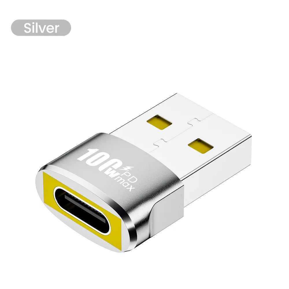 USB A Male to USB C Female OTG Adapter - 100W Fast Charging & Data Converter - 16