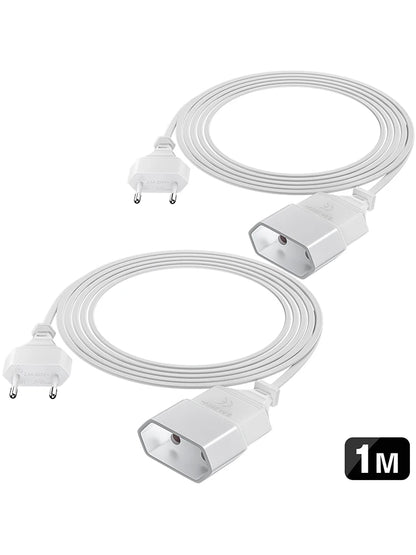 2pcs 1m Euro Plug Power Extension Cable - High-Quality 2.5A/250V Cord