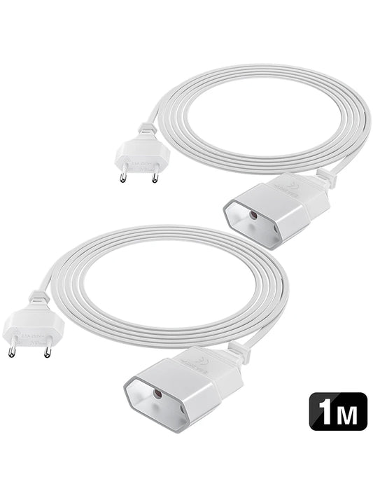 2pcs 1m Euro Plug Power Extension Cable - High-Quality 2.5A/250V Cord