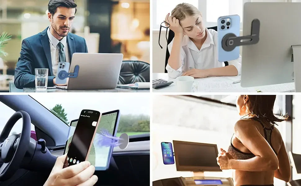 Magnetic Laptop Phone Holder - Slim Aluminum Side Mount for Dual Screen - 6