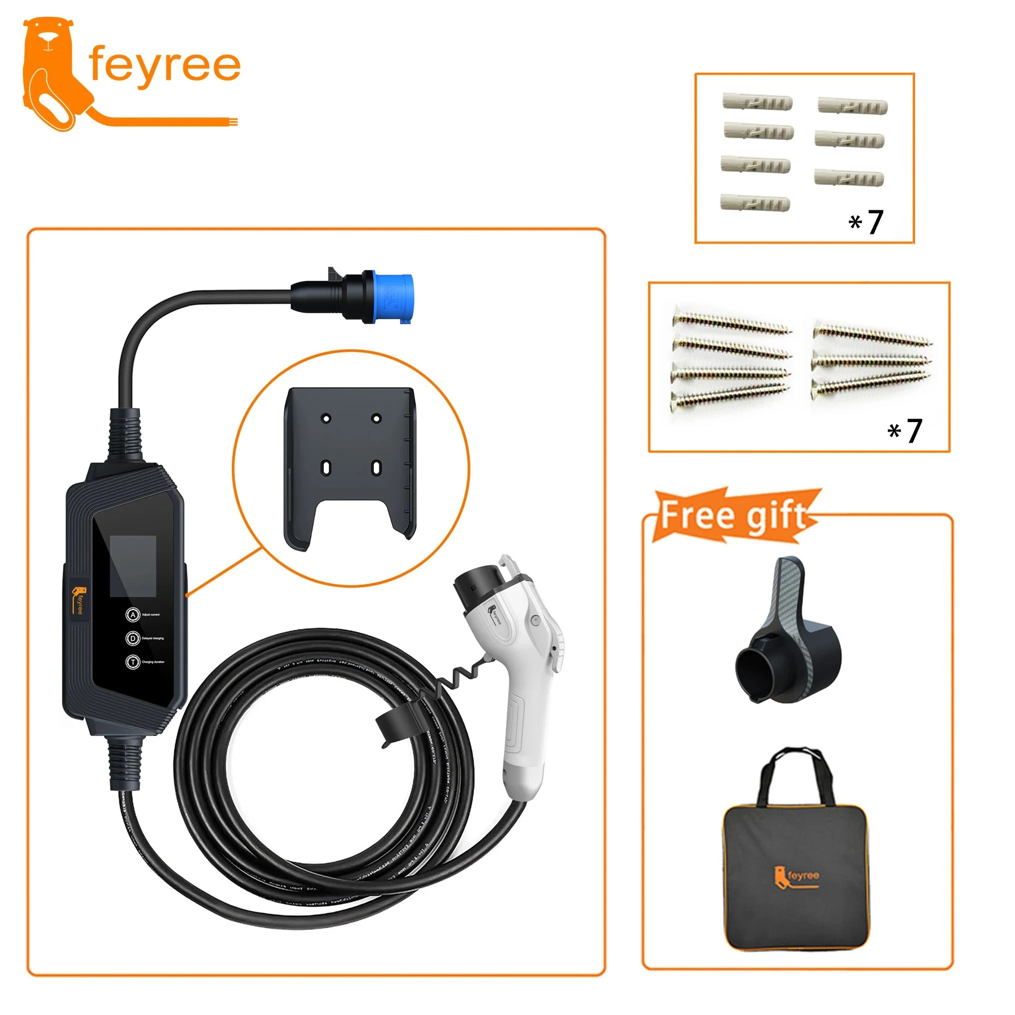 7kW Portable EV Charger Level 2 J1772 Electric Vehicle Charging Cable 32A - 19