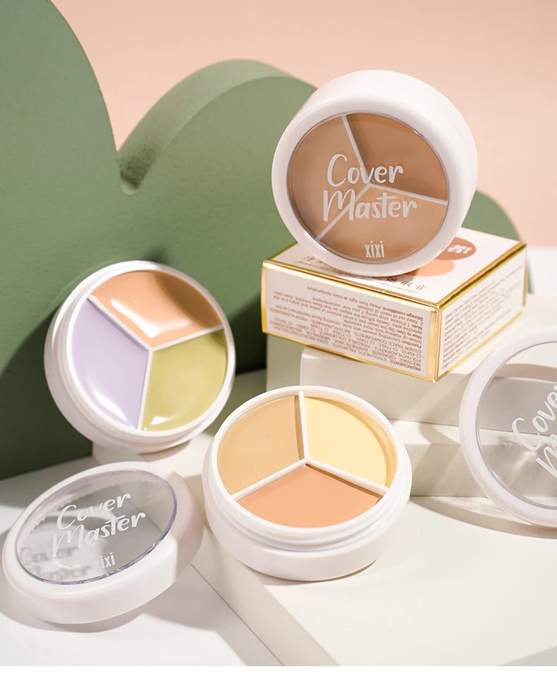 3-Color Cream Concealer Palette for Flawless Skin & Dark Circles