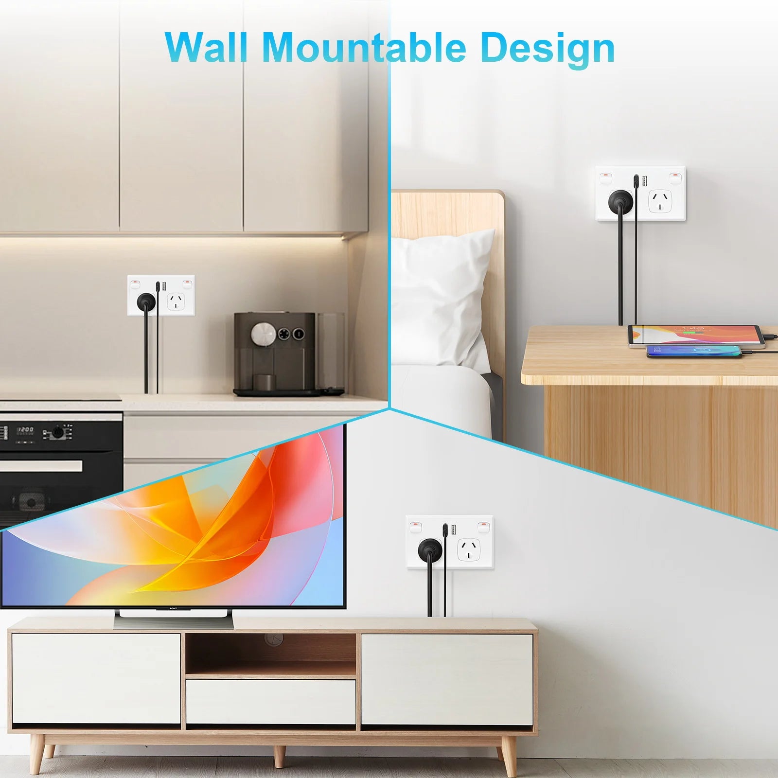 Australian Standard Dual Wall Socket with USB Ports & 2-Gang Switch - 6